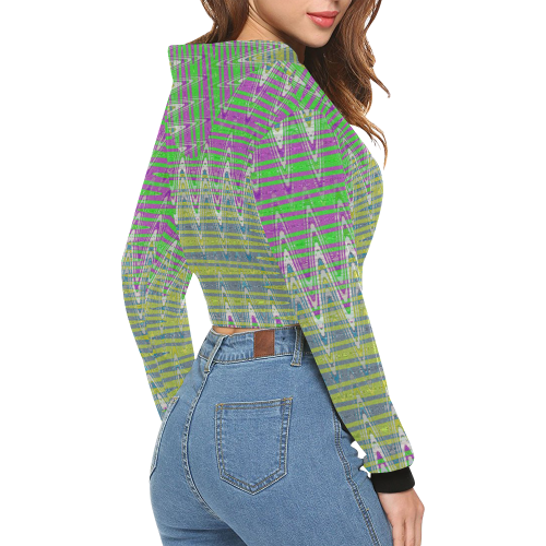 Colorful Pastel Zigzag Waves Pattern All Over Print Crop Hoodie for Women (Model H22)