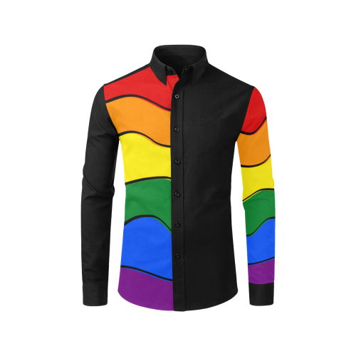 Gay Pride - Rainbow Flag Waves Stripes 1 Men's All Over Print Casual Dress Shirt (Model T61)