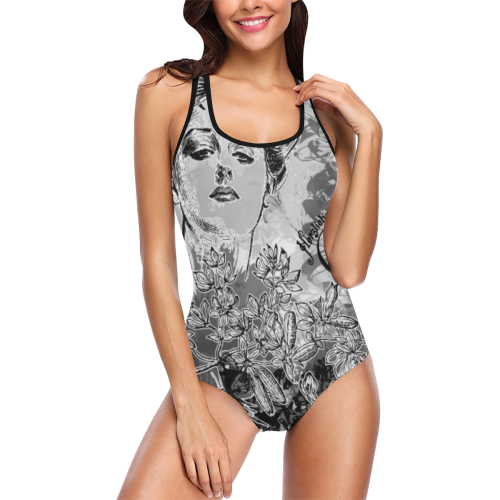 Lady and butterflies Vest One Piece Swimsuit (Model S04)