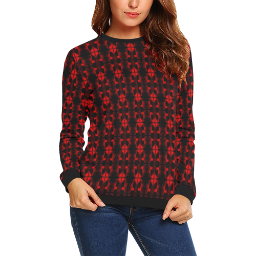 Abstract Flowing * Red on Black All Over Print Crewneck Sweatshirt for Women (Model H18)