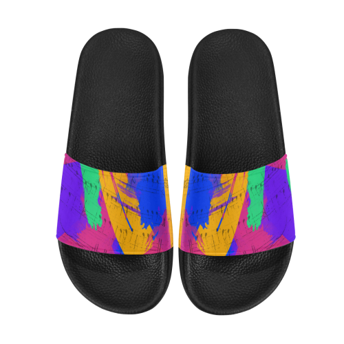 Groovy Paint Brush Strokes with Music Notes Men's Slide Sandals/Large Size (Model 057)