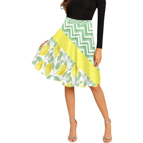 Lemons With Chevron 2 Melete Pleated Midi Skirt (Model D15)