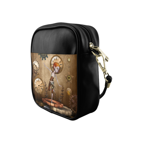 Steampunk girl, clocks and gears Sling Bag (Model 1627)