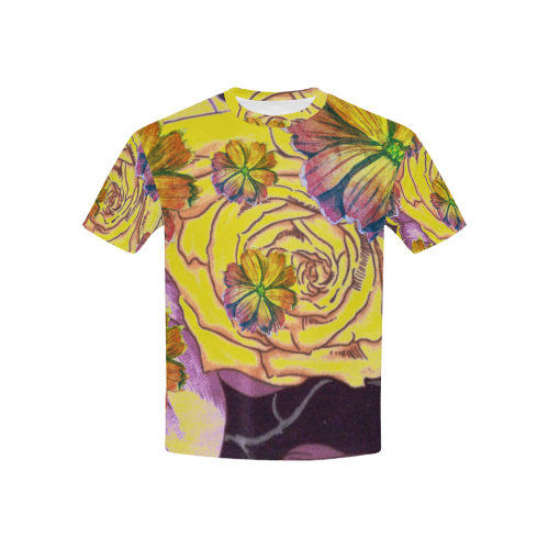 Multicolor Watercolor Flowers Yellow Purple Green Kids' All Over Print T-shirt (USA Size) (Model T40)