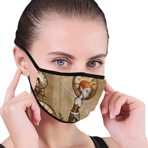 Steampunk girl, clocks and gears Mouth Mask