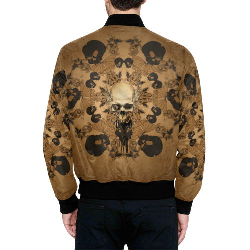 Skull with skull mandala on the background All Over Print Quilted Bomber Jacket for Men (Model H33)