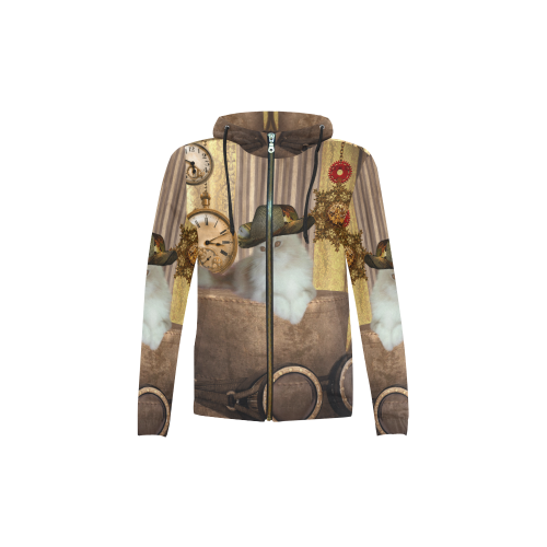 Funny steampunk cat All Over Print Full Zip Hoodie for Kid (Model H14)