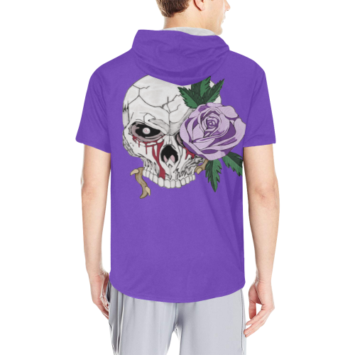 Skull Rose Lavender Purple All Over Print Short Sleeve Hoodie for Men (Model H32)