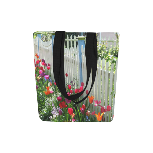 Tulips Garden Along White Picket Fence Floral Photography tote bag Canvas Tote Bag (Model 1657)