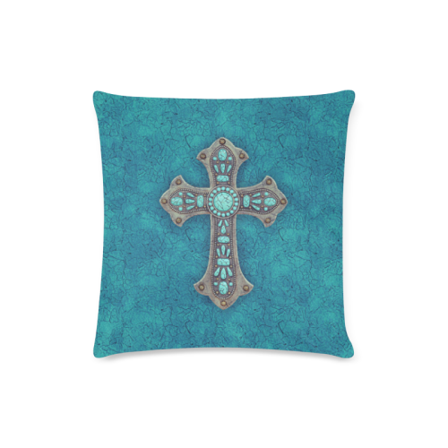 Turquoise Rustic Cross Throw Pillow Custom Zippered Pillow Case 16"x16"(Twin Sides)