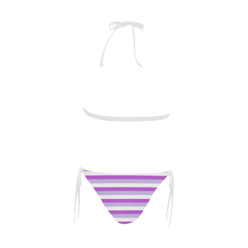 Purple Stripes White Buckle Front Halter Bikini Swimsuit (Model S08)