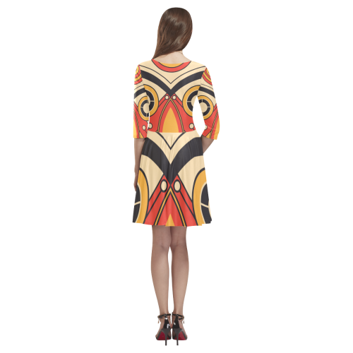 Geo Aztec Bull Tribal Tethys Half-Sleeve Skater Dress(Model D20)