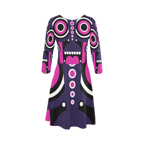 Pink Purple Tiki Tribal 3/4 Sleeve Sundress (D23)
