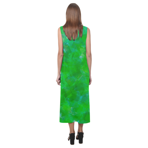 Green Blocks by Cecile Grace Charles Phaedra Sleeveless Open Fork Long Dress (Model D08)