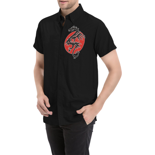 Sun Dragon with Pearl - black Red White Men's All Over Print Short Sleeve Shirt (Model T53)