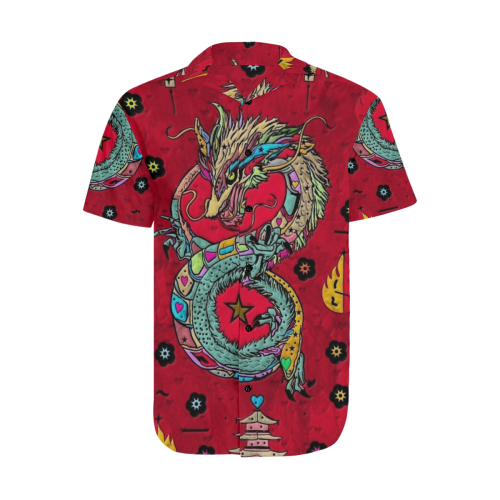 Dragon popart by Nico Bielow Men's Short Sleeve Shirt with Lapel Collar (Model T54)