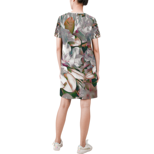 Elegant Flowers B by JamColors Short-Sleeve Round Neck A-Line Dress (Model D47)