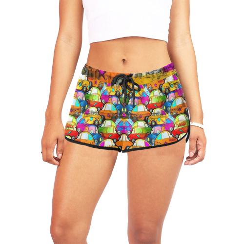 Cars Popart by Nico Bielow Women's All Over Print Relaxed Shorts (Model L19)