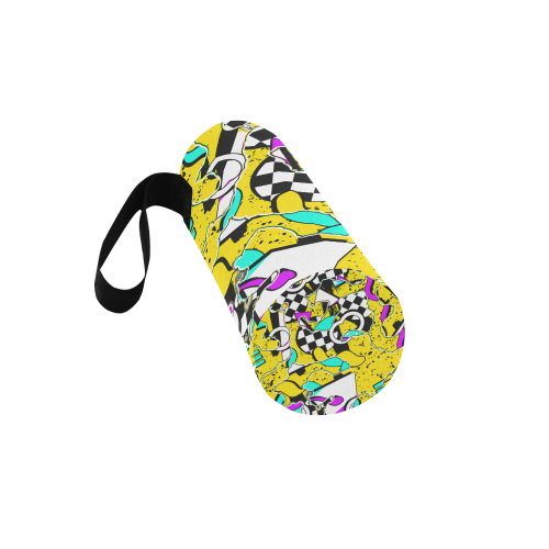 Shapes on a yellow background Neoprene Water Bottle Pouch/Large