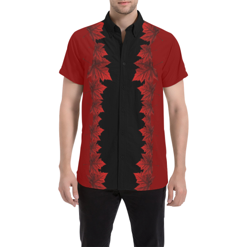 Canada Maple Leaf Shirts Button Down Shirt Men's All Over Print Short Sleeve Shirt (Model T53)