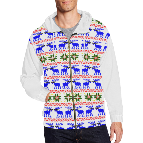 Christmas Reindeer Ugly Sweater "Deal With It" (Vest Style) White All Over Print Full Zip Hoodie for Men (Model H14)