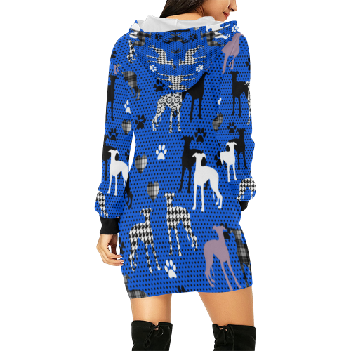 Whippet All Over Print Hoodie Mini Dress (Model H27)