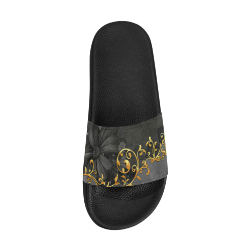 Vintage design in grey and gold Men's Slide Sandals (Model 057)