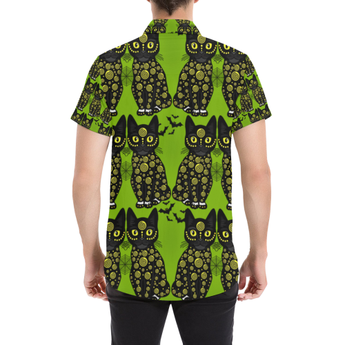 Halloween bats n cats Men's All Over Print Short Sleeve Shirt (Model T53)