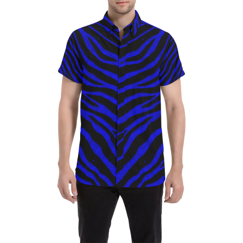 Ripped SpaceTime Stripes - Blue Men's All Over Print Short Sleeve Shirt/Large Size (Model T53)