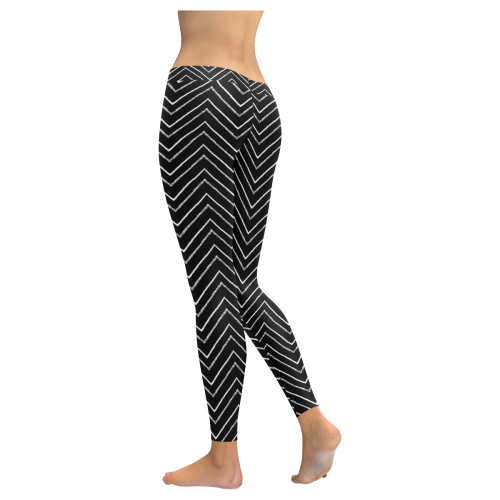 Black Zigzag Line Women's Low Rise Leggings (Invisible Stitch) (Model L05)