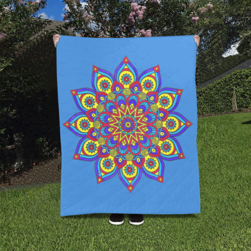 Brilliant Star Mandala Blue Quilt 40"x50"