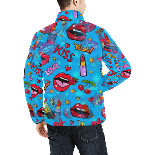Pop Art Kiss by Nico Bielow Men's Stand Collar Padded Jacket (Model H41)