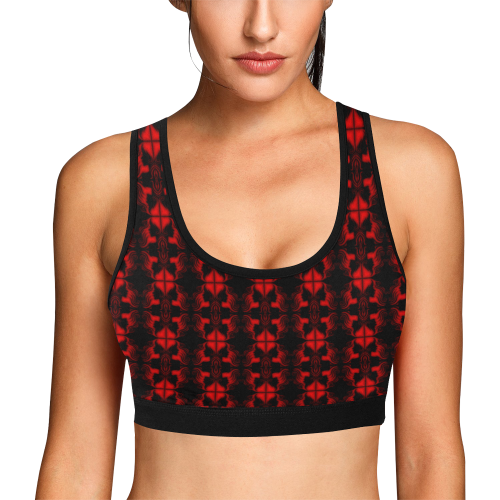 Abstract Flowing * Red on Black Women's All Over Print Sports Bra (Model T52)