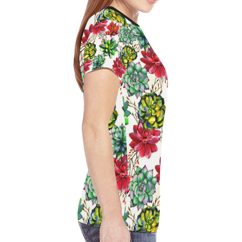 Vibrant Succulent Cactus Pattern New All Over Print T-shirt for Women (Model T45)