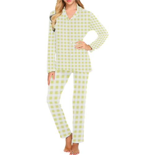 Pale Yellow Gingham Women's Long Pajama Set
