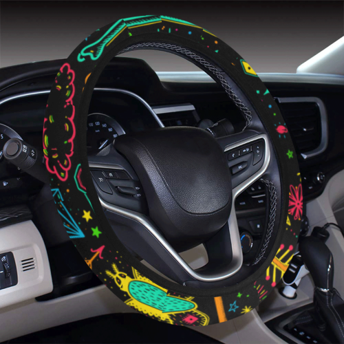 Funny Nature Of Life Sketchnotes Pattern 1 Steering Wheel Cover with Elastic Edge