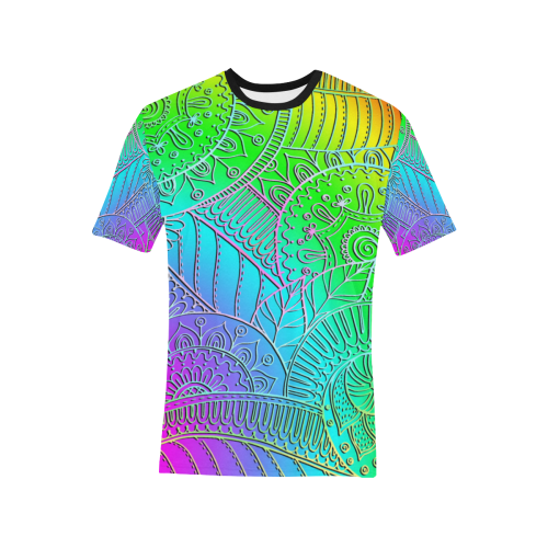 India Sketch Mandala Pattern 1 Men's All Over Print T-Shirt (Solid Color Neck) (Model T63)