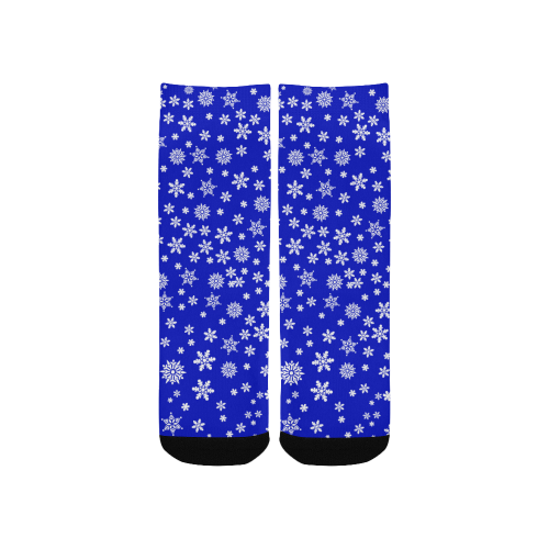 Christmas White Snowflakes on Blue Custom Socks for Kids