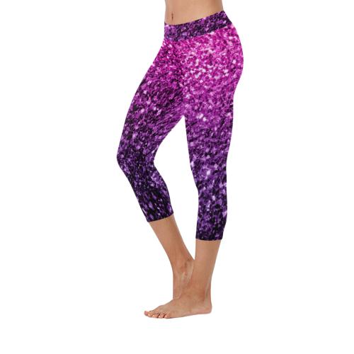 Beautiful Purple Pink Ombre glitter sparkles Women's Low Rise Capri Leggings (Invisible Stitch) (Model L08)