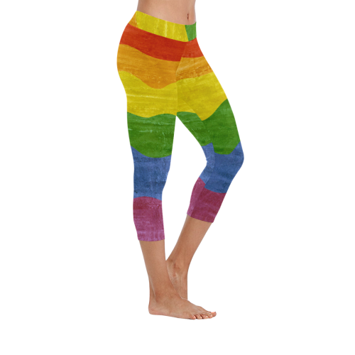 Gay Pride - Rainbow Flag Waves Stripes 3 Women's Low Rise Capri Leggings (Invisible Stitch) (Model L08)