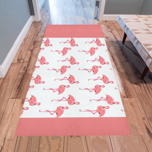 Classic Pink Flamingos Tropical Beach Pattern Pink Border Area Rug 7'x3'3''