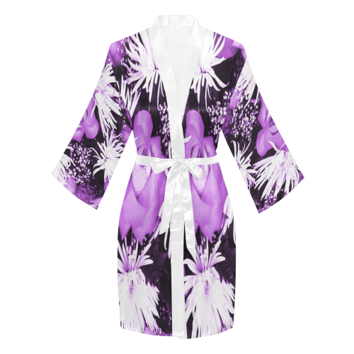 Violet Flowered Bouquet Long Sleeve Kimono Robe