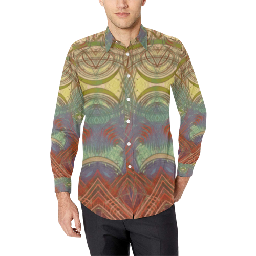 Sunbeams and Palm Trees - rainbow gradient geometric pattern Men's All Over Print Casual Dress Shirt (Model T61)