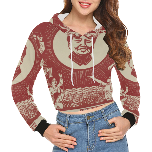 Chairman Mao is the Reddest Sun in our Hearts&#039 All Over Print Crop Hoodie for Women (Model H22)