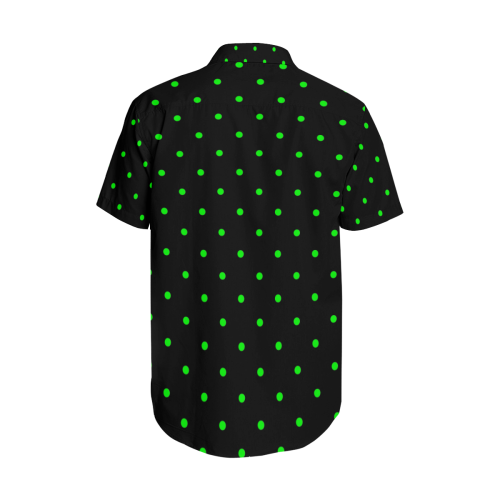 Green Polka Dots on Black Men's Short Sleeve Shirt with Lapel Collar (Model T54)