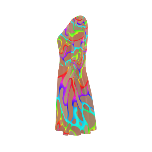 Colorful wavy shapes 3/4 Sleeve Sundress (D23)