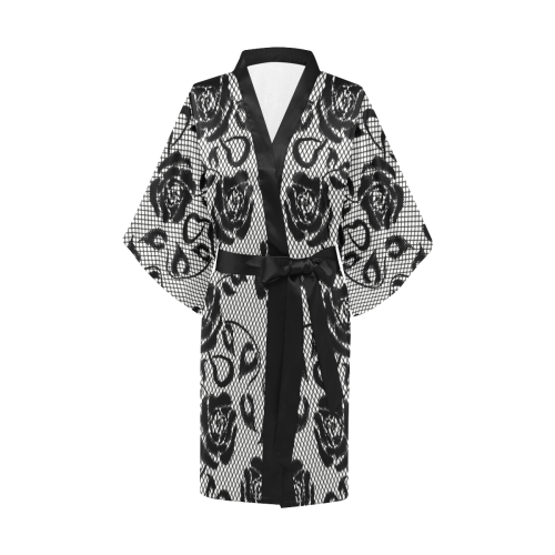 Lace Black and White Kimono Robe
