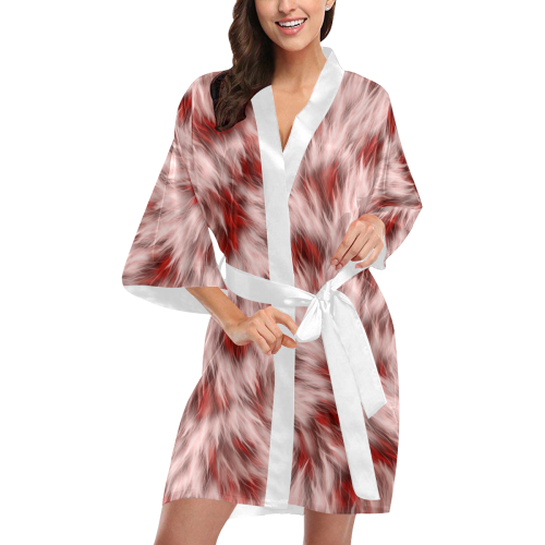 Red And White Fur Kimono Robe