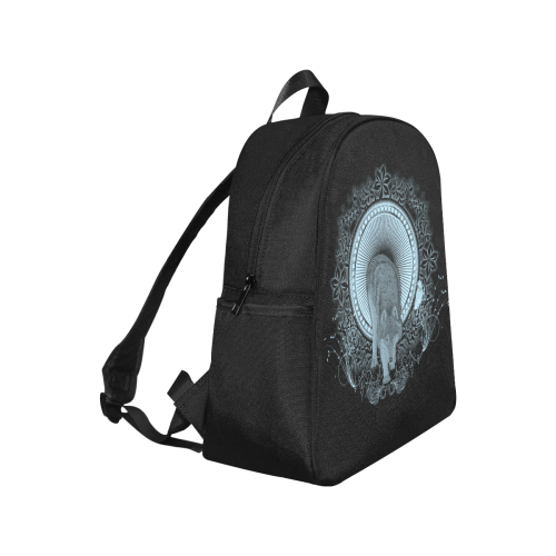 Wolf in black and blue Multi-Pocket Fabric Backpack (Model 1684)