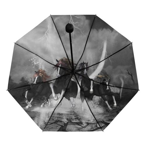 Awesome running black horses Anti-UV Foldable Umbrella (Underside Printing) (U07)